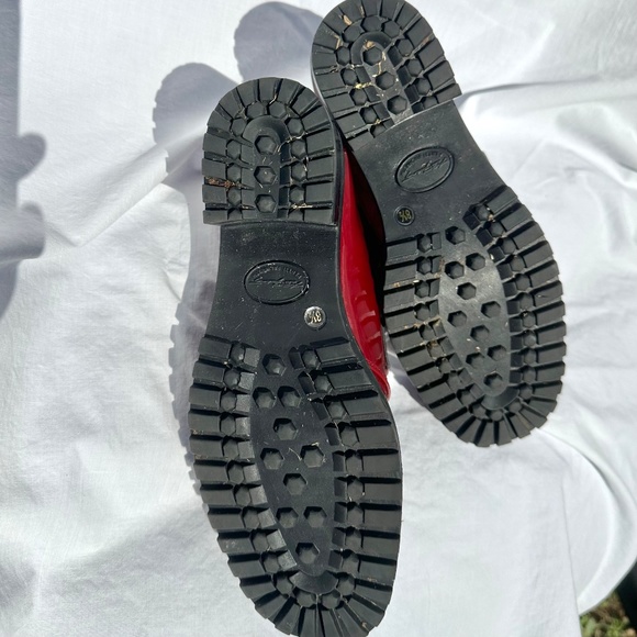 Burgundy Patent Faux Leather Chunky Rubber Sole Loafer w Metal Hardware - Picture 6 of 6